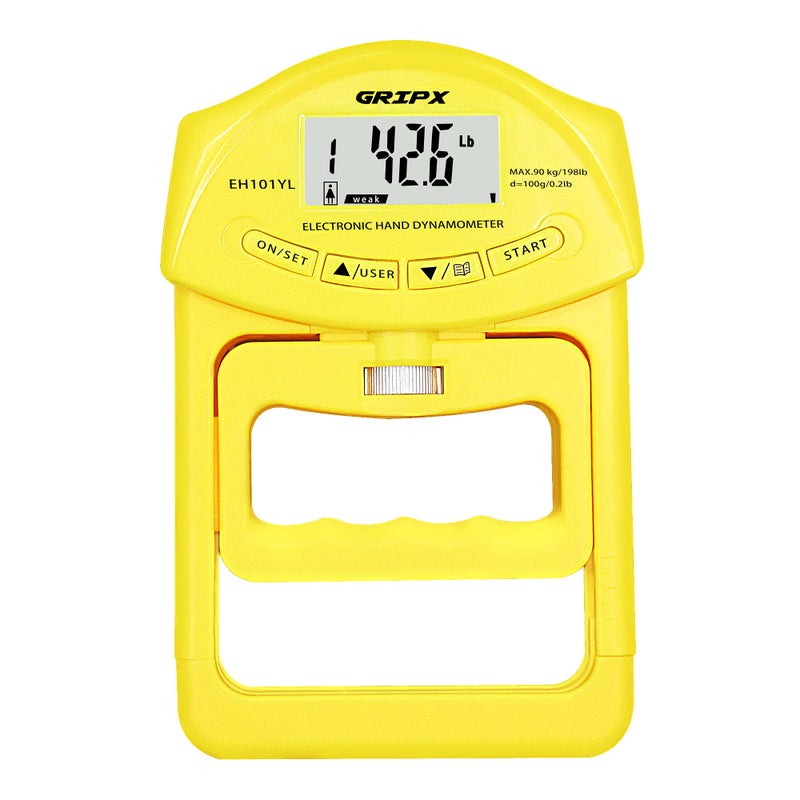GRIPX Digital Hand Dynamometer Grip Strength Measurement Meter Auto Capturing Electronic Hand Grip Power 198Lbs / 90Kgs  Yellow - Image 1